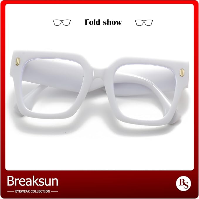 Breaksun Fashion Oversized Blue Light Blocking Glasses for Women Men Trendy Big Square Frame Computer Eyeglasses
