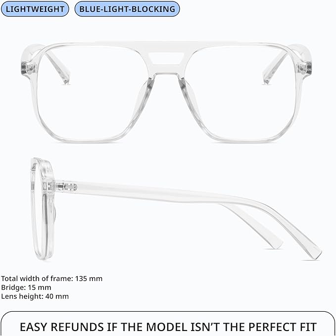 livho Retro Aviator Blue Light Blocking Glasses for Women Men with Soft Case, Trendy Rectangle Computer Eyeglasses