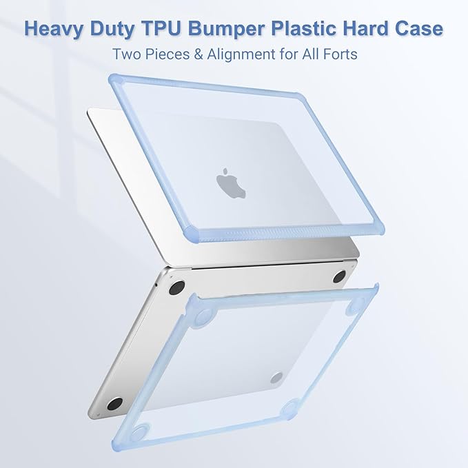 MOSISO Compatible with MacBook Air 13 inch Case M5 2026 M4 2025 M3 M2 2024-2022 A3449 A3240 A3113 A2681,3 in 1 Kit Crack-Resistant Heavy Duty Protective Plastic Hard Case with TPU Bumper, Baby Blue