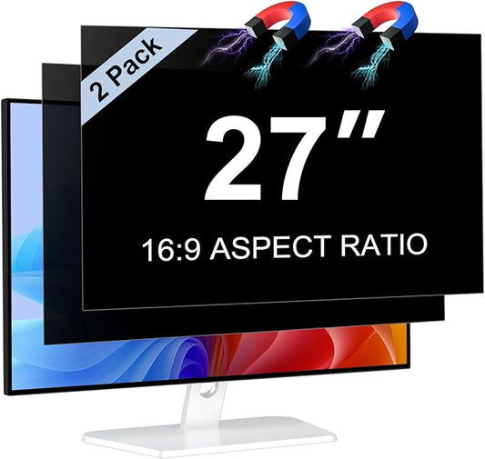2 Pack Magnetic Computer 27 Inch Privacy Screen for 16:9 Aspect Ratio Widescreen Monitor, Anti Glare Blue Light Protector Shield Filter for Eyes, Removable Computer Monitor Privacy Screen 27 inch