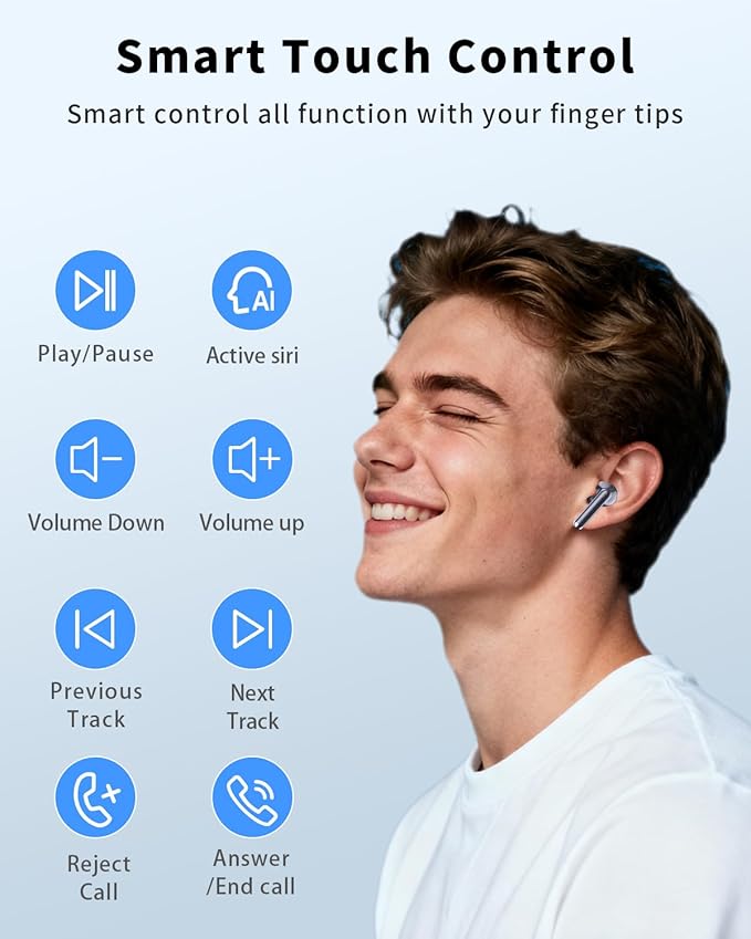Wireless Earbuds, Bluetooth 5.4 Headphones with 50H Playback, Deep Bass Stereo Ear Buds Clear Calls with LED Power Display, IPX7 Waterproof, in-Ear Earphones with Mic for Phone/Android/iPad