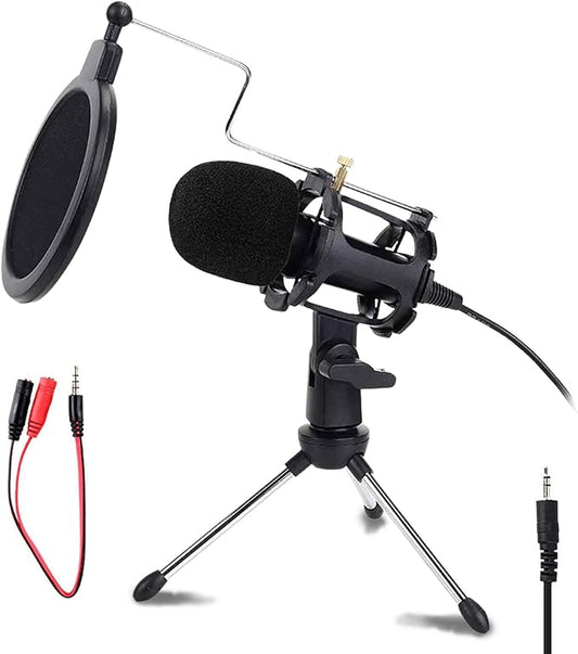 Japard Gaming USB Microphone for PC High Sensitivity, Mini Condenser 3.5 mm Plug for iPhone iPad Android, Broadcast Music Recording Set for Computer Meeting Podcast, Gift for Kids