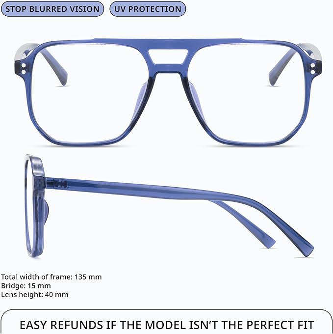 livho Retro Aviator Blue Light Blocking Glasses for Women Men with Soft Case, Trendy Rectangle Computer Eyeglasses