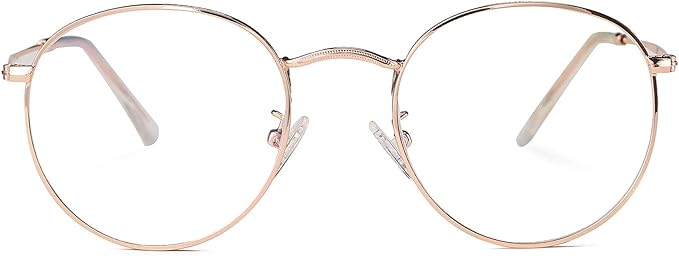 HJSTES Round Blue Light Glasses for Women Men Retro Circle Clear Lens Metal Frame Eyeglasses