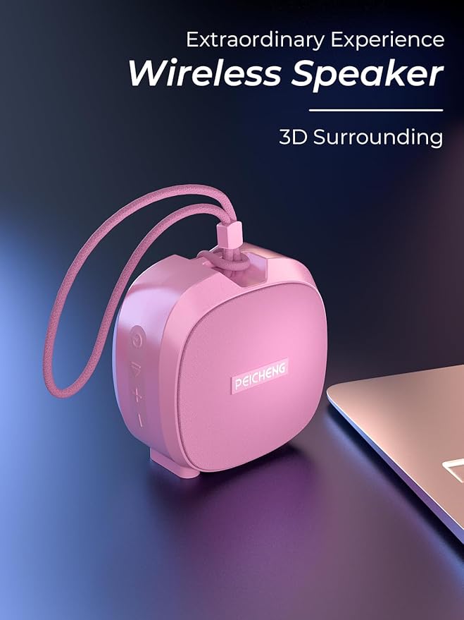 Speaker, Small Portable Bluetooth Wireless IPX5 Waterproof Shower Speaker,Loud Stereo Sound Deep Bass,TWS Paire, RGB Lights,Long Playtime for Outdoor Party, Great Gift,1PC(Pink)