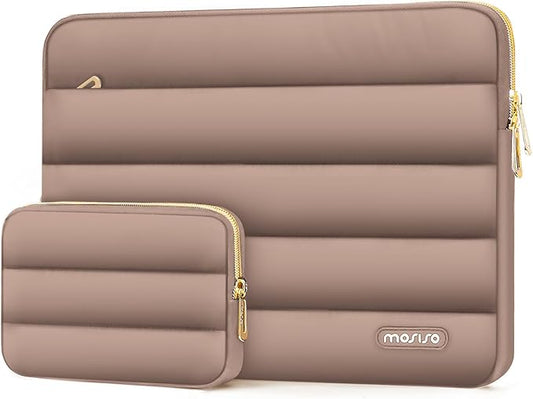 MOSISO Laptop Case 14 inch, 14 inch Puffy Laptop Sleeve Compatible with HP Lenovo Dell ASUS Acer, HP Stream, Dell Latitude, Lenovo IdeaPad, Polyester Horizontal Bag with Small Case, Brown