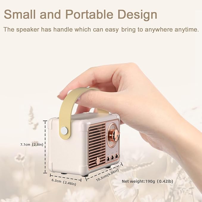 Speaker Retro Female Friend Birthday Gift Ideas Portable Wireless Speaker Gifts for Women,Girls,Friend Old School Style Small Support USB/TF/AUX for Antique Bedroom,Kitchen,Office,Desk Decor(Beige)