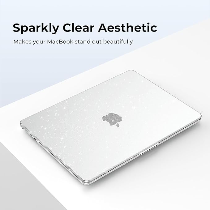 EooCoo Case Compatible with MacBook Air 13 inch M5 2026-2022 Release M4 M3 M2 A3449 A3240 A3113 A2681, Glitter Hard Shell&Keyboard Skin Cover&Screen Protector for Mac Air 13.6 inch, Sparkly Clear