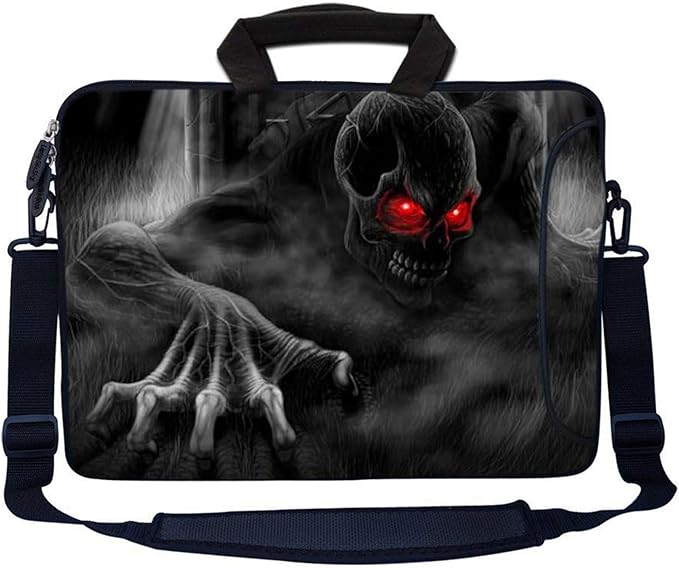 LSS 17-17.3" Laptop Sleeve Bag Compatible with Acer, Asus, Dell, HP, Sony, and More | Carrying Case Pouch w/Handle & Adjustable Shoulder Strap,Zombie Skull