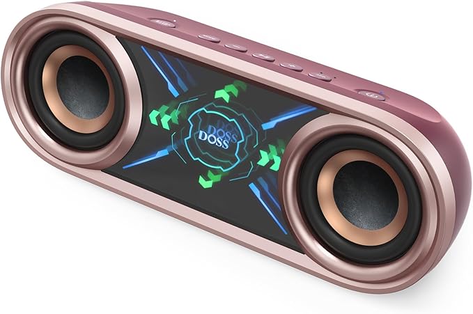 DOSS SoundBox Pro+ P400 Bluetooth Speaker, 50W Stereo Sound, Deep Bass, 26H Playtime, Cool Mirror Light Show for Home/Outdoor Party, IPX5 Waterproof for Beach, Pool, Camping, Party-Deep Pink
