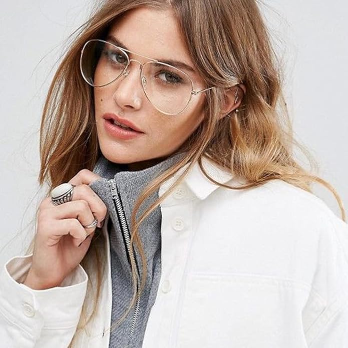 Aviator Clear Lens Glasses for Women Men Non-prescription Eyeglasses Blue Light Blocking Lens Metal Frame