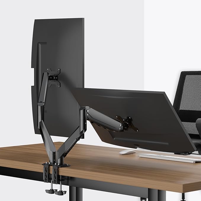 Pholiten Dual Monitor Stand, Fully Adjustable Gas Spring Arms for 17 to 32 inch Screens, VESA 75x75, 100x100, Max 22 lbs