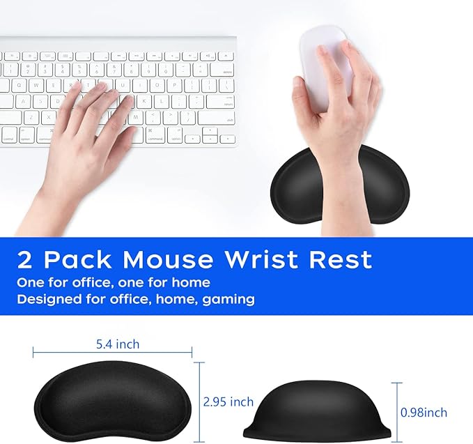 JIKIOU 2 Pack Mouse Wrist Rest, Memory Foam Mouse Wrist Rest Pad Support Cushion with Anti-Skid Rubber Base, Ergonomic Pain Relief Mouse Hand Rest for Gaming,Office, Computer,Laptop(Black)