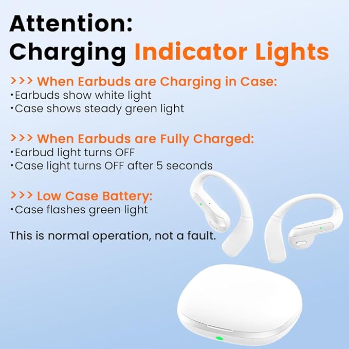 Open Ear Bluetooth 5.3 Earbuds, Wireless Headphones Sport Over Earphones Built-in Mic with Ear Hooks, 58H Playtime Ear Buds Fast Charging, IPX7 Waterproof for Running/Workout-White