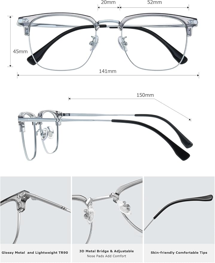 ZanyLen Blue Blocker Glasses for Men Metal Browline Computer Gaming Glasses Filter Blue Ray