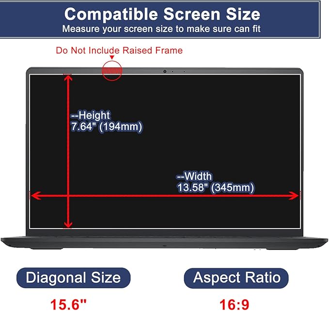 15.6" Screen Protector Tempered Glass for HP Laptop 15.6, Dell 15 Laptop, Lenovo V15/IdeaPad 15.6, Acer Aspire 15.6, ASUS VivoBook 15.6, Chromebook 15.6 & Other 15.6" 16:9 Lap-top(345x194mm/ W x H)