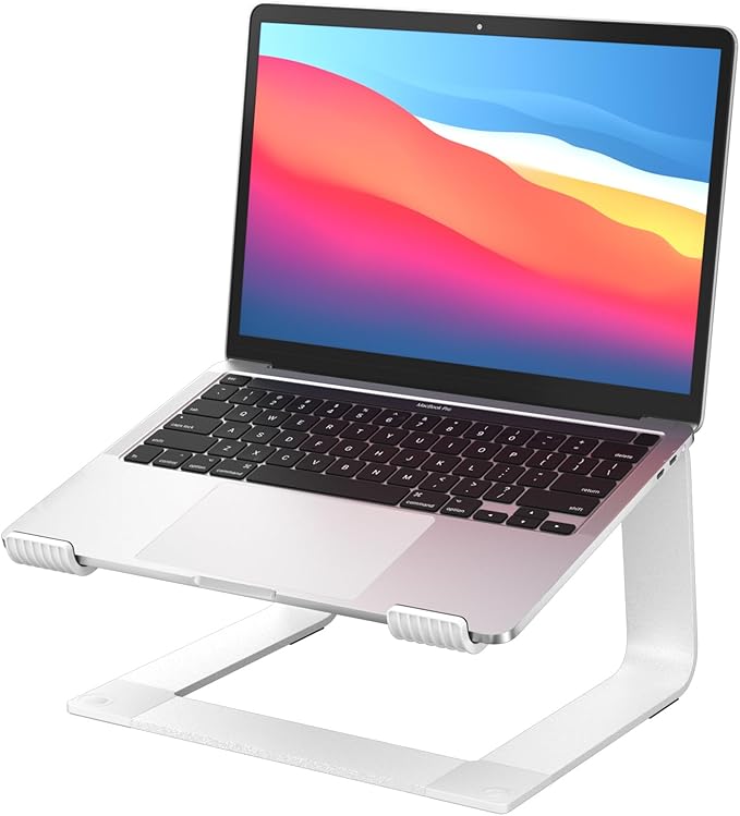 GleYo Laptop Stand for Desk Portable Computer Riser Metal Notebook Holder Printer Stand Office Desk Accessories Compatible with MacBook Air, Pro, Dell, HP, Lenovo and All 10-16" Laptops, Silver