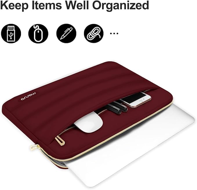 MOSISO Laptop Case 16 inch, 15-15.6 inch Puffy Laptop Sleeve Compatible with MacBook Pro 16 M5 M4 M3 M2 M1, HP Dell ASUS Acer Toshiba Lenovo, Polyester Horizontal Bag with Small Case, Red