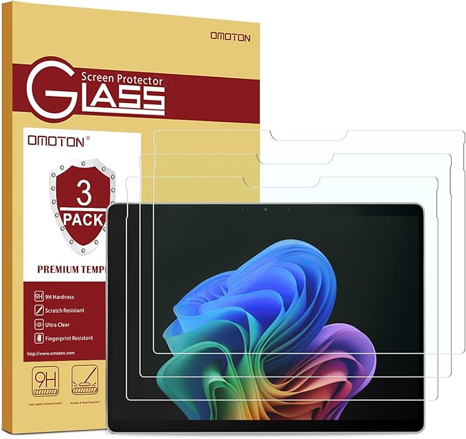 OMOTON 3 Pack Screen Protector for Microsoft Surface Pro 11 Pro 10 (2024)/Pro 9 (2022)/Pro 8 (2021)/Pro X-13 Inch, Tempered Glass/Surface Pen Compatible