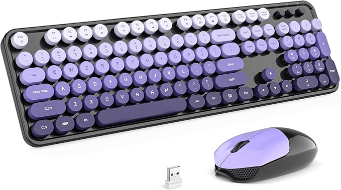 MOFII Wireless Computer Keyboard and Mouse Combo, Typewriter Full Size Keyboard with Number Pad and 2 in 1 USB Connected Mouse for PC Laptop Desktop Windows 7 8 11, Black & Purple