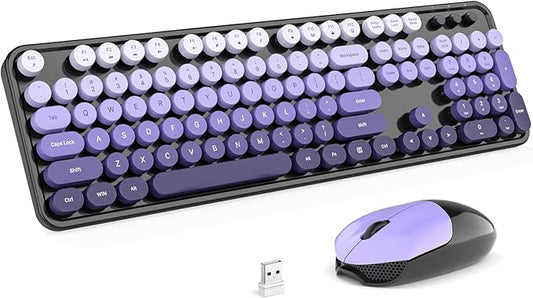MOFII Wireless Computer Keyboard and Mouse Combo, Typewriter Full Size Keyboard with Number Pad and 2 in 1 USB Connected Mouse for PC Laptop Desktop Windows 7 8 11, Black & Purple