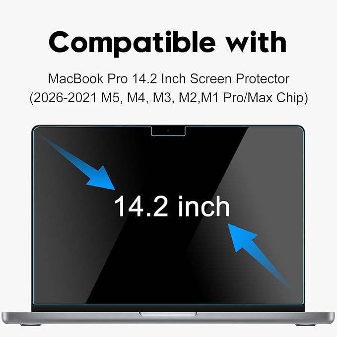 2Pack- 9H Tempered Glass 14" Screen Protector for 2026 MacBook Pro 14.2 Inch Screen Protector (2026-2021 M5, M4, M3, M2,M1 Pro/Max Chip), Bubble Free, Ultra Thin HD Transparency, Anti Scratch