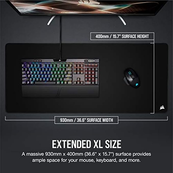 Corsair MM350 PRO Extended XL Premium Spill-Proof Cloth Gaming Mouse Pad – 36.6” Width x 15.7” Height Surface – Black