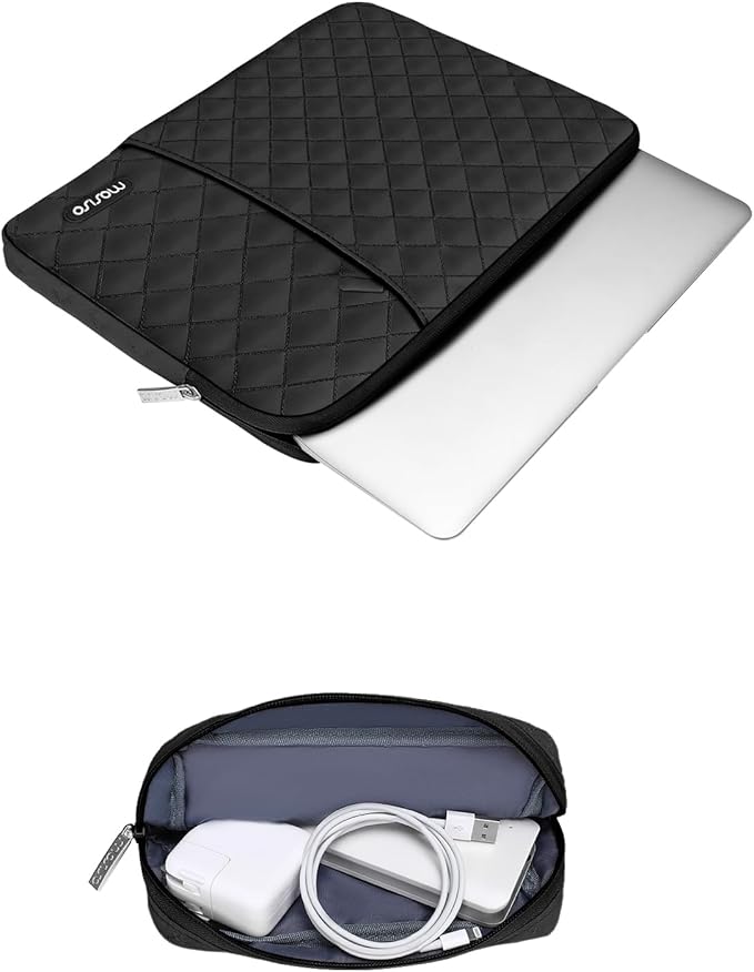 MOSISO Laptop Case 13.3 inch, 13-13.3 inch Laptop Sleeve Compatible with MacBook Air/Pro 13 / Pro 14, HP Dell Acer ASUS Lenovo,Square Quilted Vertical Computer Bag with Pocket&Small Case, Black