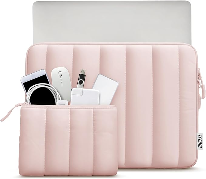 TECOOL Puffy Laptop Case 15.6 inch,15.6 inch Laptop Sleeve for 15-15.6" Lenovo Thinkpad Ideapad HP Acer Asus Dell Chromebook, Protective Waterproof Sleeve 15 inch Notebook Bag with Small Case,Pink