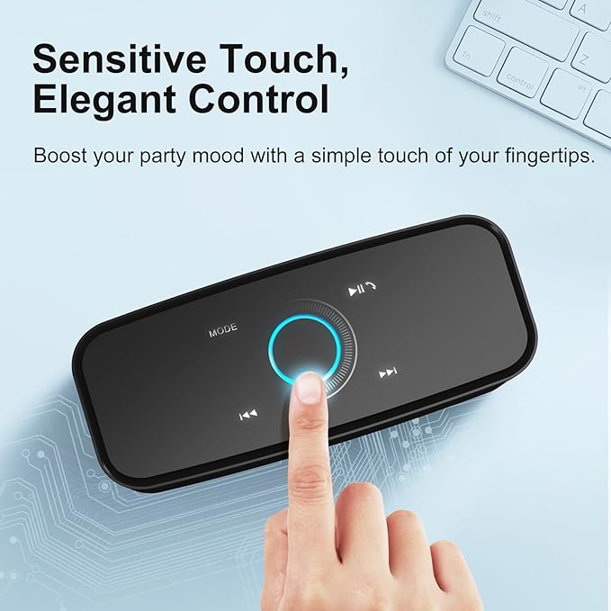 DOSS SoundBox Touch Wireless Bluetooth Speaker-12W HD Sound with Rich Bass, IPX5 Waterproof, 20H Playtime, Handsfree, for Gatherings, Home, Office, Outdoor, Travel-Black