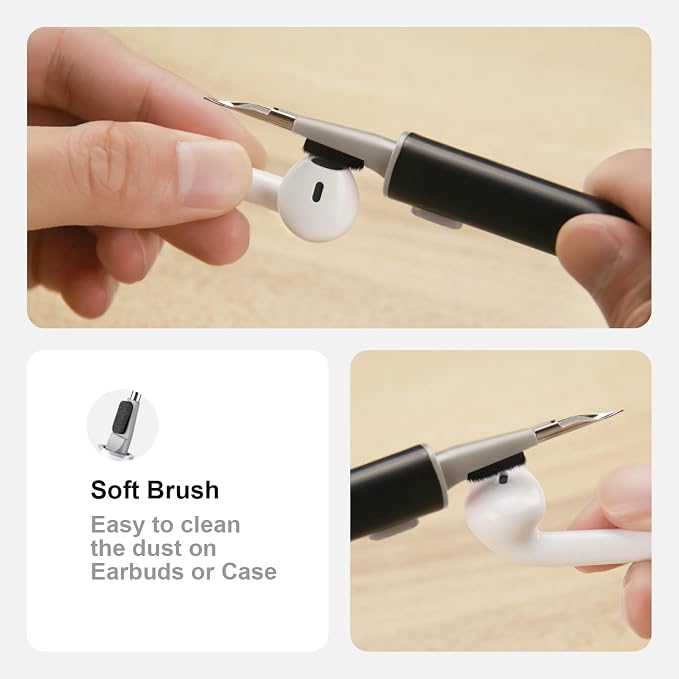 Hyashee Cleaner Kit for Airpods Pro 1 2 3 Multi-Function Cleaning Pen with Soft Brush Flocking Sponge for Bluetooth Earphones Case Cleaning Tools Black - Image 3