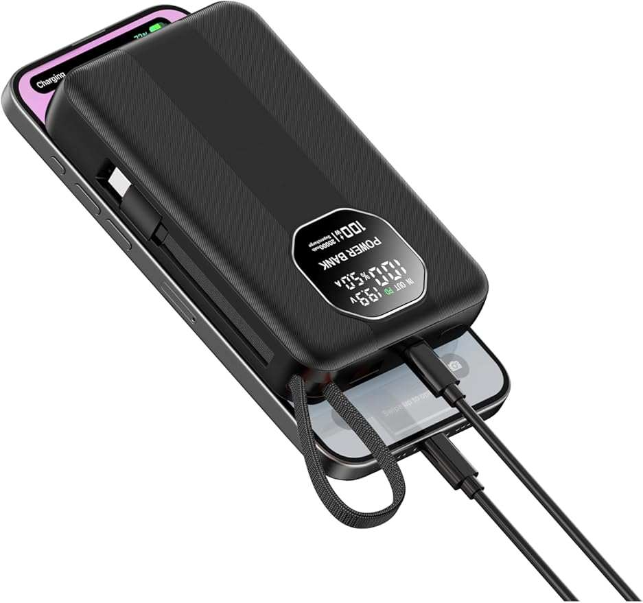 Portable Charger 100W Laptop Power Bank 20000mAh with Built-in USB-C Cable, USB-C Input/Output Battery Pack for Laptops, MacBook, Smartphones, Tablets