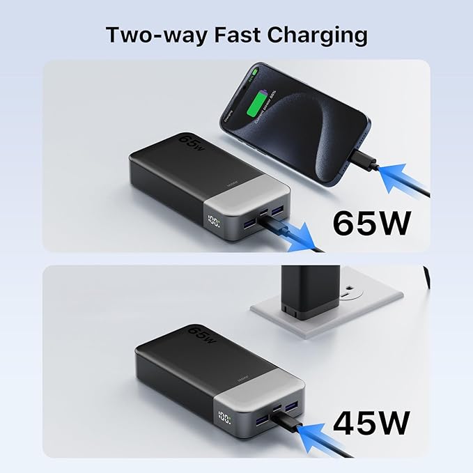 Portable Charger 65W Power Bank 20000mAh Compact USB C Laptop Power Bank Fast Charging Battery Pack for Laptop MacBook Dell XPS iPad Tablet Steam Deck iPhone 17/16/15/14 Series Samsung and More