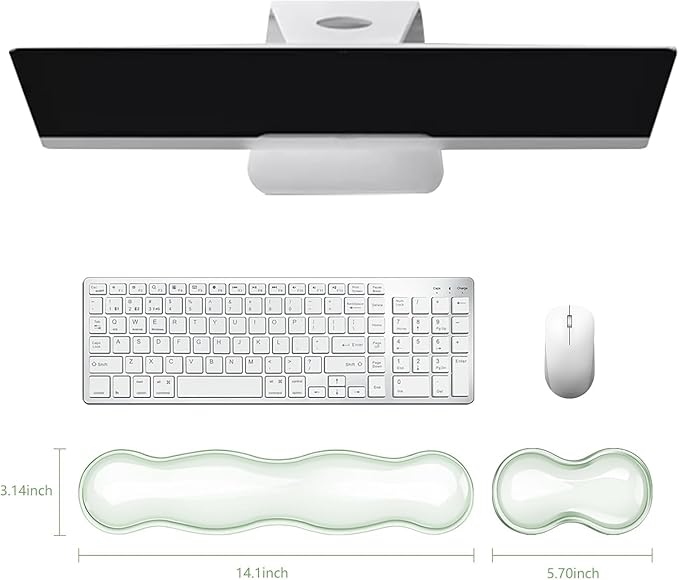 Mouse Pad with Wrist Rest, Soft Cloud Gel Keyboard Mouse Pad Set with Hand Wrist Support, Cute Non Slip Office Desk Accessories for Comfort/Pain Relief/PC Gaming/Computer/Laptop, (Green Wave)