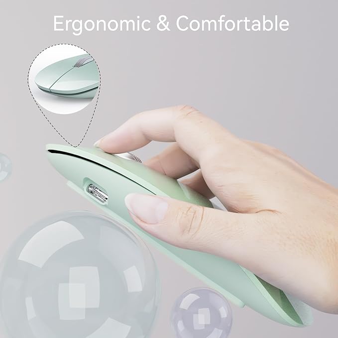 Uiosmuph G11 Wireless Mouse, USB C Rechargeable Computer Mouse, Slim Silent Mice 2.4GHz Optical with USB Nano Receiver and Type C Receiver for Laptop/Mac/PC - Green