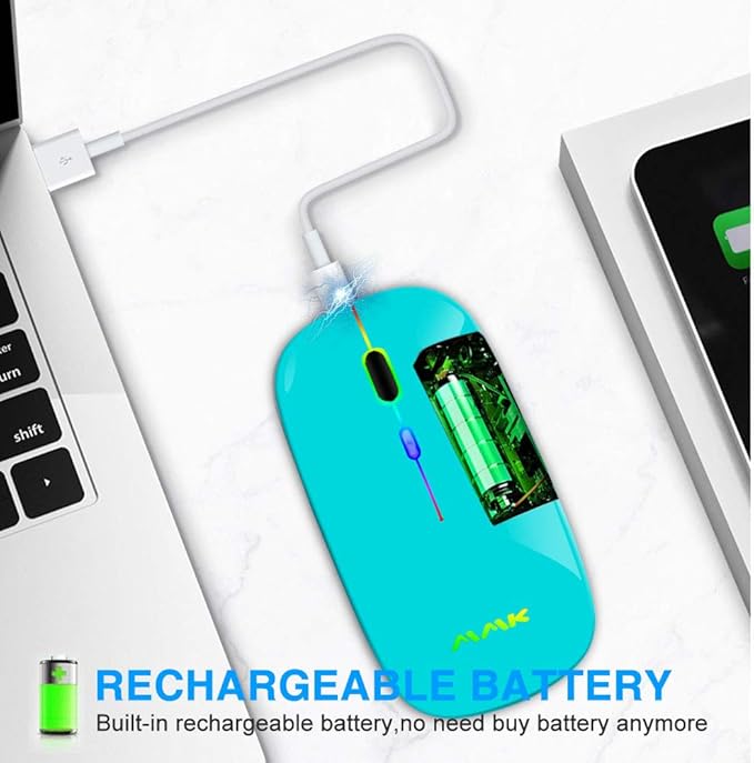 Wireless Bluetooth Mouse for Laptop, Rechargeable Mouse 2.4G USB Optical Wireless Mouse, LED Slim Dual Mode(Bluetooth 5.0 and 2.4G) Wireless for Laptop, PC, Mac OS, Android, Windows (Seafoam)