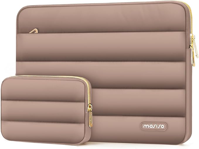 MOSISO Laptop Case 17.3 inch, 17-17.3 inch Puffy Laptop Sleeve Compatible with Dell XPS/HP Pavilion/Ideapad/Acer/Alienware/HP Omen Notebook Computer, Polyester Horizontal Bag with Small Case, Brown