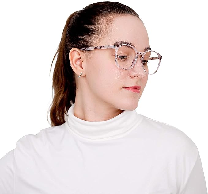 LifeArt Round Blue Light Blocking Glasses, Computer Glasses, Gaming Glasses, TV Glasses for Women Men (Marble, 5.25 Magnification)