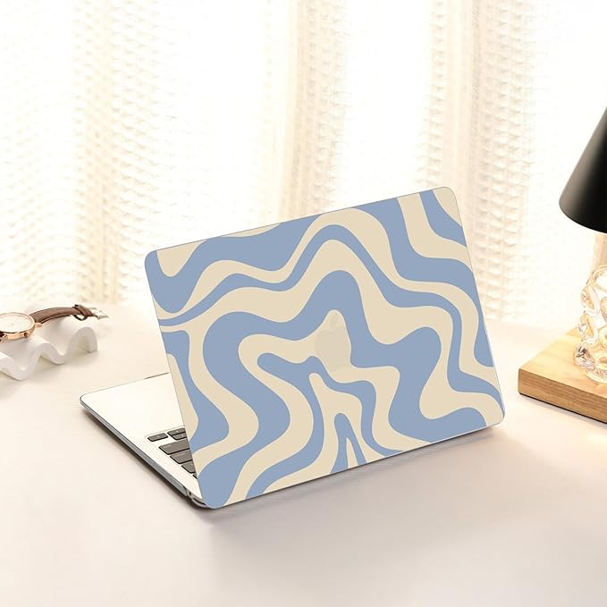 AKIT Compatible with MacBook Air 13 Inch Case 2022-2020 2019 2018 M1 A2337 A2179 A1932, Uniqu Pattern Laptop Hard Shell Case+Screen Protector+Keyboard Cover for MacBook Air 13.3 Inch 2020, Blue Wave