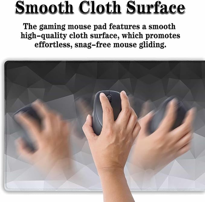 Computer Desk Mat XXL Mousepad Big Mouse Pad Gaming Desk Mats Office Pad Non-Slip Rubber Base Waterproof with Stitched Edges 35.4 X 15.7 for Game Office, White Grey Geometric