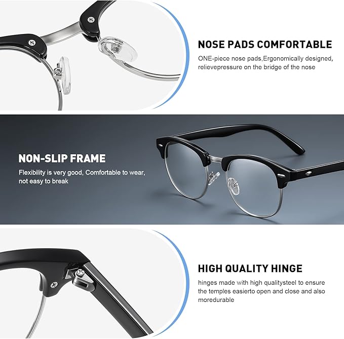 Blue Light Blocking Glasses Vintage Half Frame UV Clear Lens Anti Eyestrain Computer Gaming Glasses for Women Men