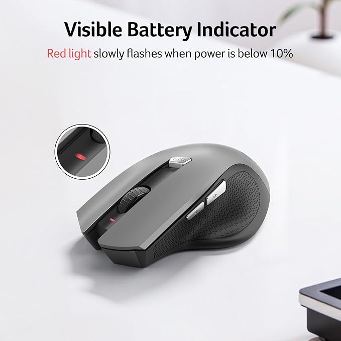 acer Wireless Mouse for Laptop, 2.4GHz Computer Mouse 3 Adjustable DPI Office Cordless USB Mice with USBA Receiver, 6 Buttons, 1600 DPI, Medium to Large Sized Hands (Grey)