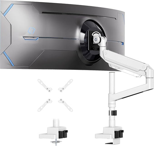 24-57 inch Heavy Duty Monitor Arm, up to 59.4 lbs, Single Desk Mount for Ultrawide TV and Screen, Premium Aluminum Single Monitor Stand, VESA 75x75-200x200 mm, White