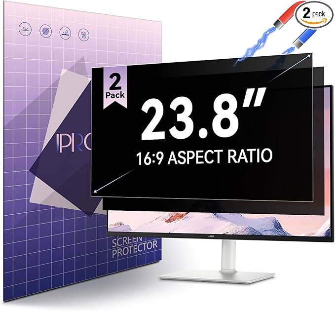 [2-Pack] Magnetic 23.8 Inch Computer Privacy Screen Protector for 16:9 Monitor, Removable 23.8in Private Filter for Anti Glare Block Blue Light, Screen Cover Shield Office Shade for Desktop TV Monitor