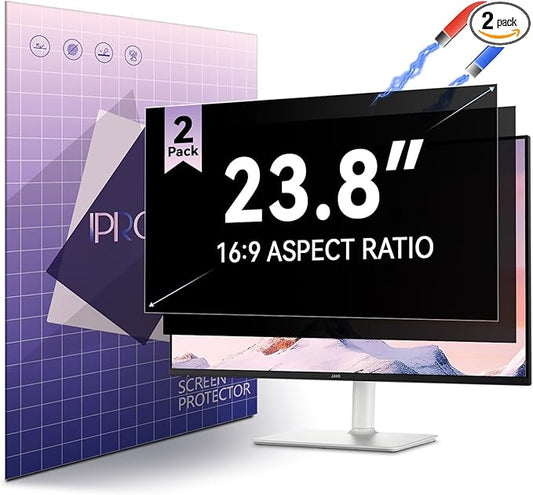 [2-Pack] Magnetic 23.8 Inch Computer Privacy Screen Protector for 16:9 Monitor, Removable 23.8in Private Filter for Anti Glare Block Blue Light, Screen Cover Shield Office Shade for Desktop TV Monitor