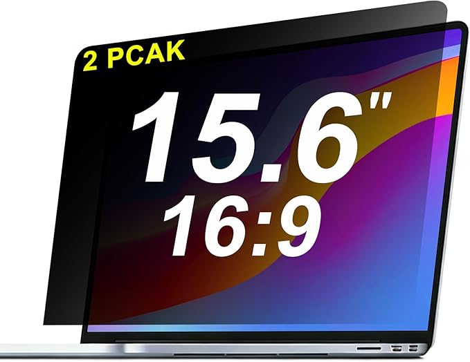 【2 pack】 15.6 Inch Laptop Privacy Screen Protector, 16:9 Aspect Removable Anti-Glare Blue Light Filter Protector - Scratch Resistant Data Privacy Screen Protecto