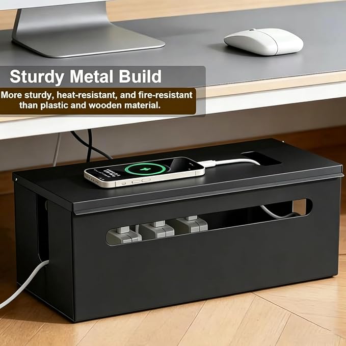 Metal Cable Management Box - Large Cable Organizer Box and Power Strip Box for Electrical Cord Hiding, Home Office Desk and Floor Cables Hider, TV Wires Storage Organization - Image 6