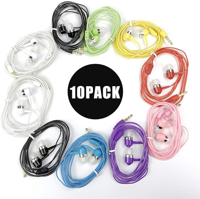 Wired Earbuds Bulk Wired Earphones Mixed Colors 10 Packs Compatible with iPhone Smartphone Computer Laptop MP3 School Classroom 3.5mm Connectivity Ear Buds Headphones