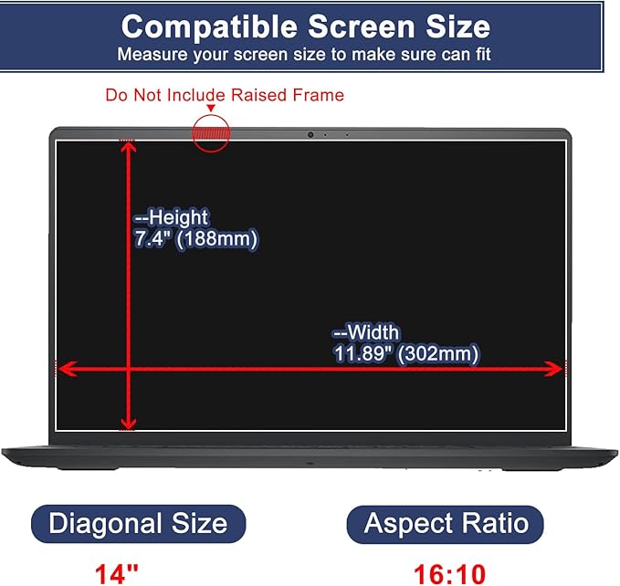 MUBUY-GOL 14 Inch Laptop Screen Protector Tempered Glass for 14 Inch HP/Dell/Lenovo/Acer/Samsung 14" 16:10 Laptop 9H Hardness, Anti Fingerprint, Bubble Free (302x188 mm/W x H)