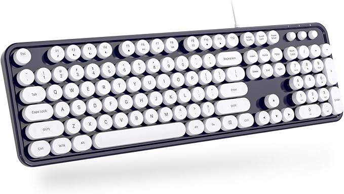 Wired Keyboard, 104 Keys Full-Sized Typewriter Keyboards, USB Plug and Play Office Keyboard with Number Pad, Caps Indicators, Foldable Stands for Windows, PC, Laptop, Desktop (Black)